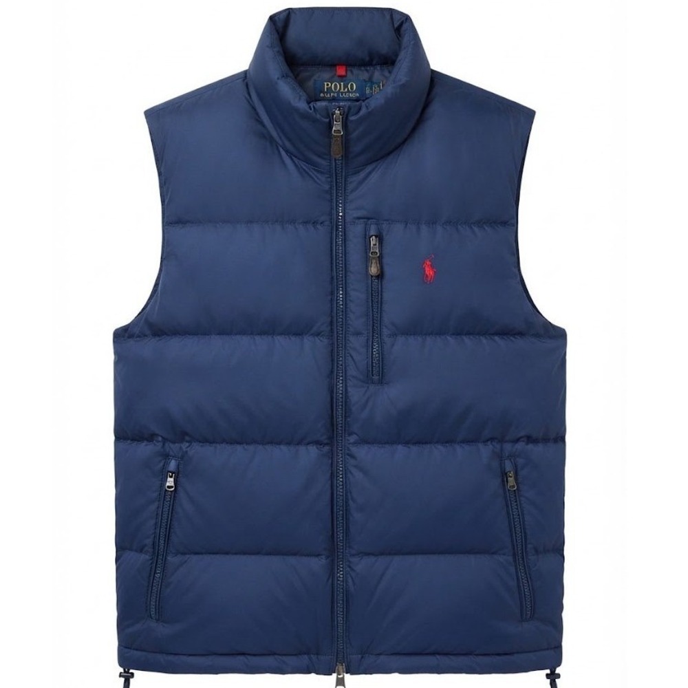 Polo Ralph Lauren Mens Blue Down Puffer Vest Large Red Pony Logo Full Zip - AC